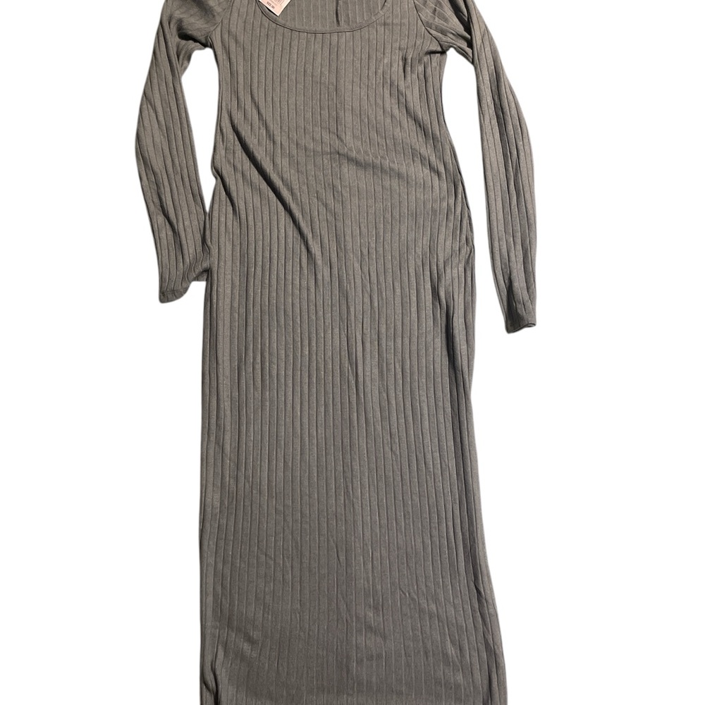 Gray Ribbed Long Sleeve Dress